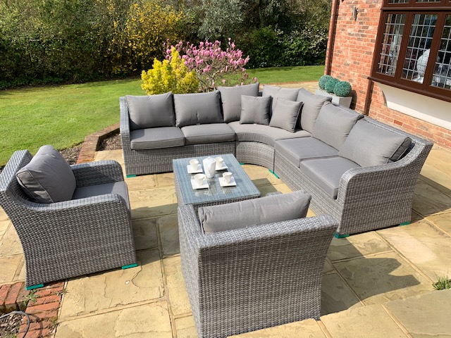 Denver Curved Rattan Complete Sofa Set In Classic Grey Weave Mix Denver Curved Rattan Complete Sofa Set